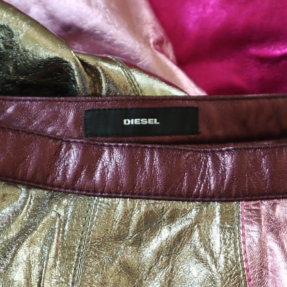 Diesel L-Tracey Gonna Fuchsia Metallic Color Block Leather Skirt New NWT Size 25 - Picture 7 of 7
